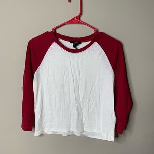 Maroon and white baseball tee